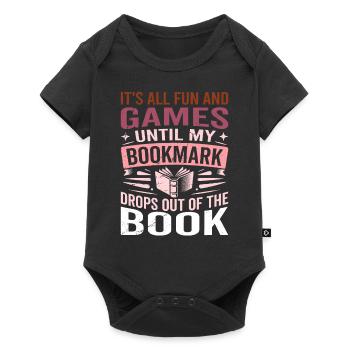 Lesezeichen – BÜCHERWURM Spruch Bekleidung - Baby Premium Kurzarmbody - Schwarz - Vorne