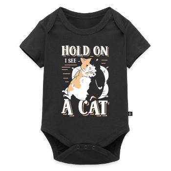 „hold On I See Cat Lover Kitten Owner Kawaii Cat - Baby Premium Kurzarmbody - Schwarz - Vorne