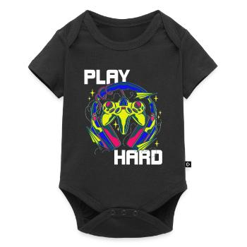 Play Hard Gamer Controller Neon Design - Baby Premium Kurzarmbody - Schwarz - Vorne