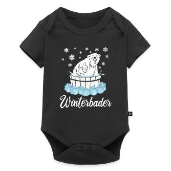 Winterbader Eisbär Eisbaden Eisbad Spruch - Baby Premium Kurzarmbody - Schwarz - Vorne