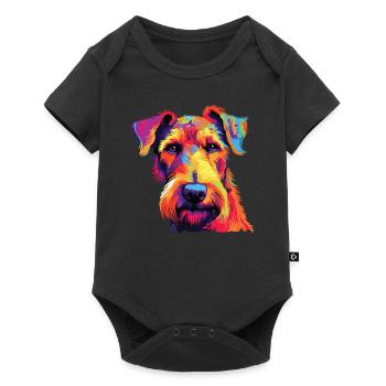 Aquarelle coloré Airedale Terrier - Body à manches courtes Premium Bébé - noir - Devant