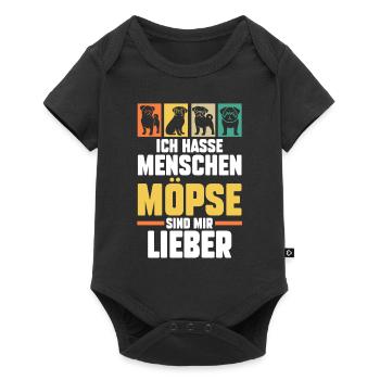 Mopsmama Hundemama Hund Mops - Baby Premium Kurzarmbody - Schwarz - Vorne