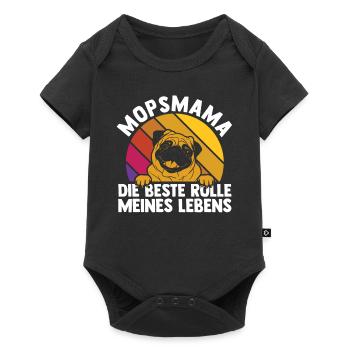 Hundemama Mopsmama Frauchen Hund Mops - Baby Premium Kurzarmbody - Schwarz - Vorne