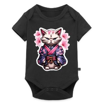 Samurai Katze & Kirschblüten #5 - Baby Premium Kurzarmbody - Schwarz - Vorne
