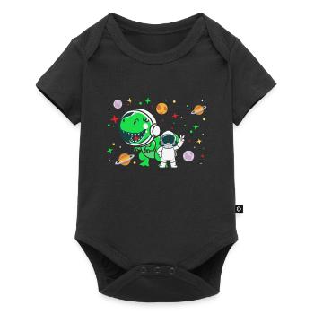 Astronaut Dinosaurier Dino Prähistorischer - Baby Premium Kurzarmbody - Schwarz - Vorne