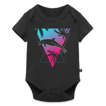 Retro Dolphin Sunset Palm Tree Silhouette - Baby Premium short-sleeve bodysuit - black - Front