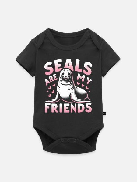 Robbe Robben Tier Seelöwe - Baby Premium Kurzarmbody - Schwarz
