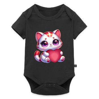 Saint-Valentin Chat Cœur Amour - Body à manches courtes Premium Bébé - noir - Devant
