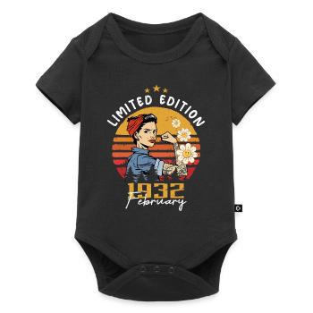92 Jahre - Geboren im Februar 1932 - Baby Premium Kurzarmbody - Schwarz - Vorne