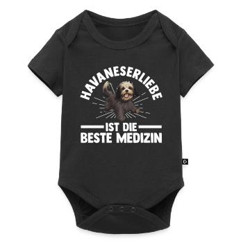 Hund Havaneser - Baby Premium Kurzarmbody - Schwarz - Vorne