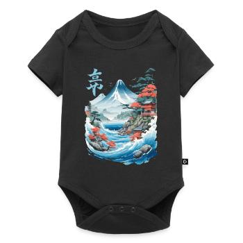 Japanese Ukiyo-E Fujiyama Retro Artwork - Baby Premium short-sleeve bodysuit - black - Front