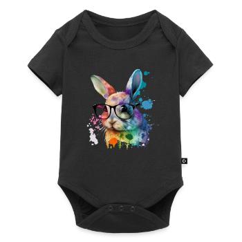 Wasserfarben Hase mit Brille süße Tiere - Baby Premium Kurzarmbody - Schwarz - Vorne