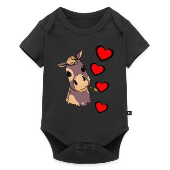Fohlen Baby Pferd Herz Kind Geburtstagsgeschenk - Baby Premium Kurzarmbody - Schwarz - Vorne