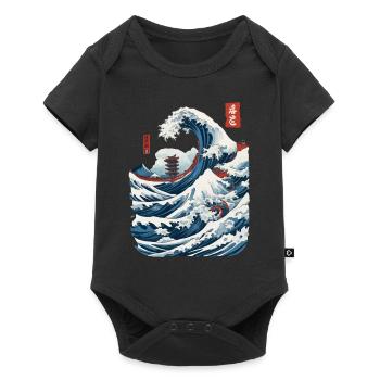 Vintage Japon Ukiyo-E vague Streetwear Design - Body à manches courtes Premium Bébé - noir - Devant