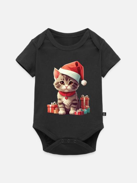 Kerst Kat Sinterklaas Kerstman Katten - Premium babyrompertje met korte mouwen  - zwart
