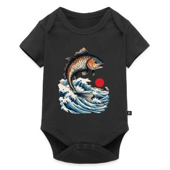 Poisson Ukiyo-E Japon pêcheur pêche Design Vintage - Body à manches courtes Premium Bébé - noir - Devant