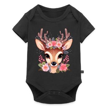Hirsch T-Shirt Reh Kostüm Damen Trachtenshirt - Baby Premium Kurzarmbody - Schwarz - Vorne