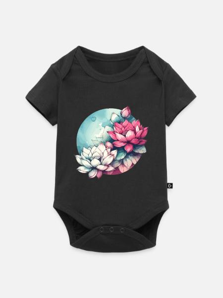 Lotusblüten gezeichnet - Baby Premium Kurzarmbody - Schwarz