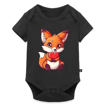 Süßer Fuchs mit Herz Valentinstag - Baby Premium Kurzarmbody - Schwarz - Vorne