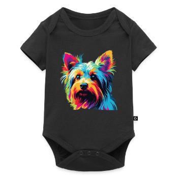 Watercolor Colorful Australian Silky Terrier - Baby Premium short-sleeve bodysuit - black - Front