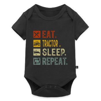 Eat Tractor Sleep Repeat - Retro Traktor Erntezeit - Baby Premium Kurzarmbody - Schwarz - Vorne