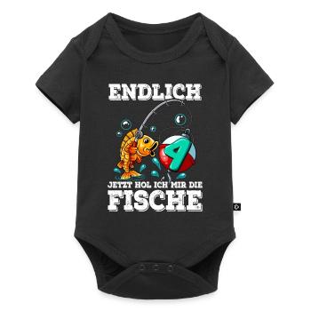 4 Anniversaire Pêcheur à la ligne - Body à manches courtes Premium Bébé - noir - Devant