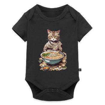 Cat Loves Ramen Japon Esthétique Streetwear - Body à manches courtes Premium Bébé - noir - Devant