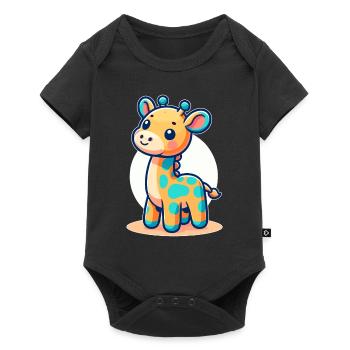 kindlich gestaltete Giraffe - Baby Premium Kurzarmbody - Schwarz - Vorne