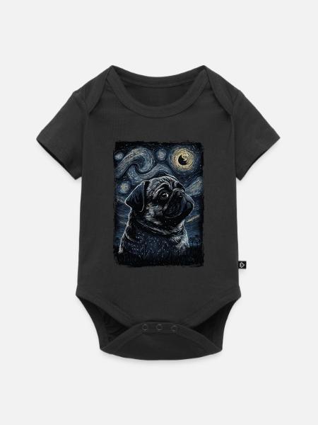 Mops Sternennacht - Baby Premium Kurzarmbody - Schwarz