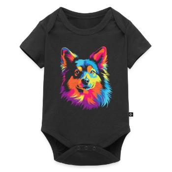 Aquarelle colorée chien islandais - Body à manches courtes Premium Bébé - noir - Devant