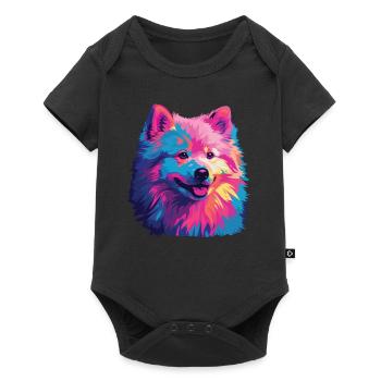 Wasserfarben Farbenfroher Japan Spitz - Baby Premium Kurzarmbody - Schwarz - Vorne