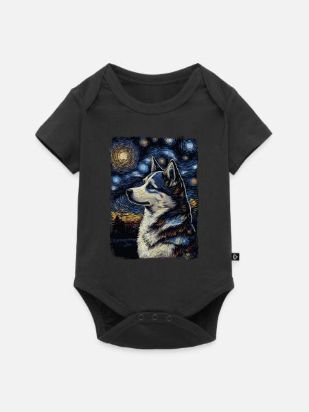 Husky Starry Night - Baby Premium Kurzarmbody - Schwarz