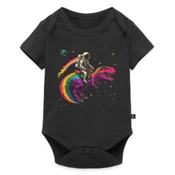 Astronaut reitet T-Rex Dinosaurier - Baby Premium Kurzarmbody - Schwarz - Vorne