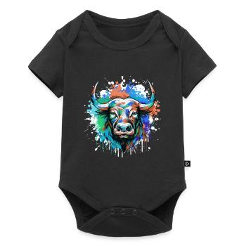 Bulle Kopf Porträt Tier Taurus Bunt - Baby Premium Kurzarmbody - Schwarz - Vorne