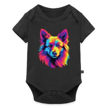 Aquarelle colorée chien islandais - Body à manches courtes Premium Bébé - noir - Devant