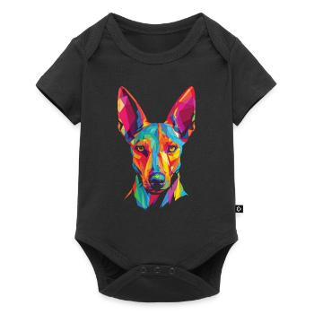 Wasserfarben Farbenfroher Pharaonenhund - Baby Premium Kurzarmbody - Schwarz - Vorne