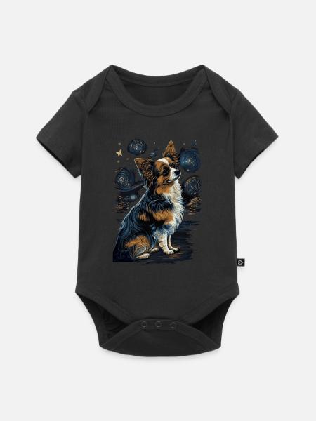 Papillon Hund Starry Night - Baby Premium Kurzarmbody - Schwarz