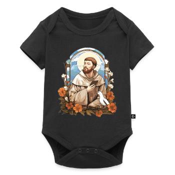 St Francis of Assisi Vintage Catholic Saint Spirit - Baby Premium Kurzarmbody - Schwarz - Vorne