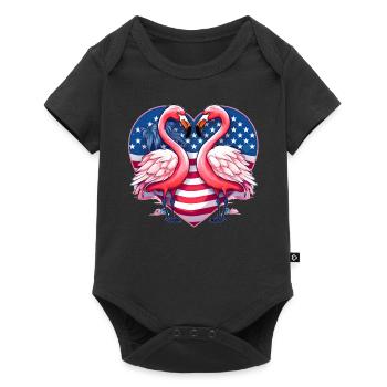 Cute Flamingo Heart Patriotic Animal American US F - Baby Premium Kurzarmbody - Schwarz - Vorne