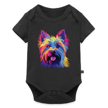 Terrier soyeux coloré aquarelle - Body à manches courtes Premium Bébé - noir - Devant