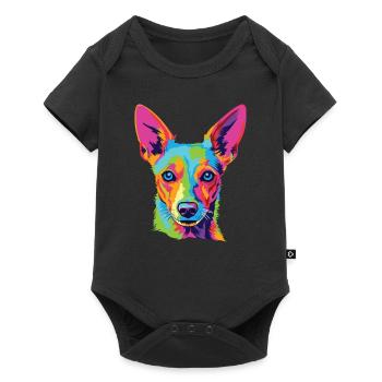 Podengo portugais coloré aquarelle - Body à manches courtes Premium Bébé - noir - Devant