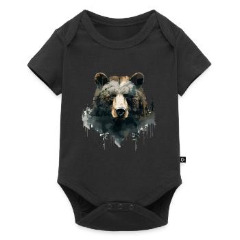 Wald Bär Natur Wildlife Kunst Berg Tier - Baby Premium Kurzarmbody - Schwarz - Vorne