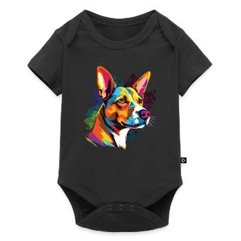 Wasserfarben Farbenfroher Basenji - Baby Premium Kurzarmbody - Schwarz - Vorne