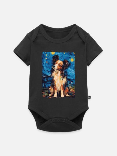 Papillon Hund Starry Night - Baby Premium Kurzarmbody - Schwarz