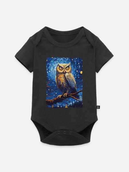 Eule Starry Night - Baby Premium Kurzarmbody - Schwarz