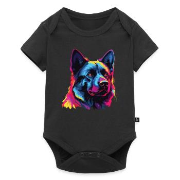Watercolor Colorful Norwegian Elkhound - Baby Premium short-sleeve bodysuit - black - Front