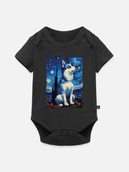 Husky Starry Night - Baby Premium Kurzarmbody - Schwarz