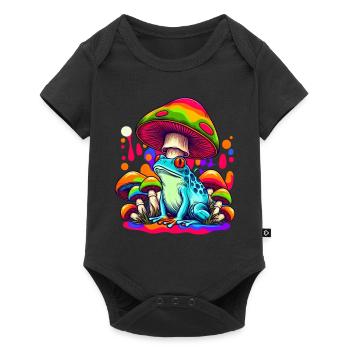 Festival Psytrance Psychedelic Pilz Frosch - Baby Premium Kurzarmbody - Schwarz - Vorne