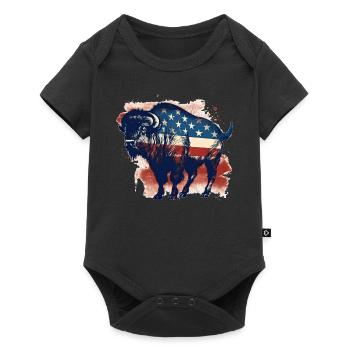 USA Flag American Bison Vintage Animal Patriotic - Baby Premium Kurzarmbody - Schwarz - Vorne
