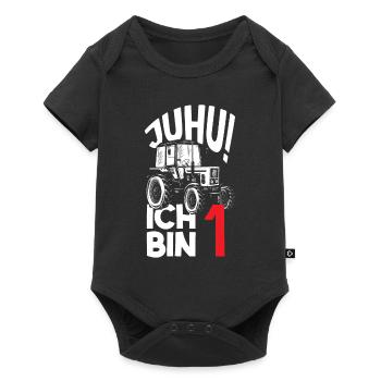 1. Geburtstag Traktor 1 Jahr Geburtstagsshirt - Baby Premium Kurzarmbody - Schwarz - Vorne